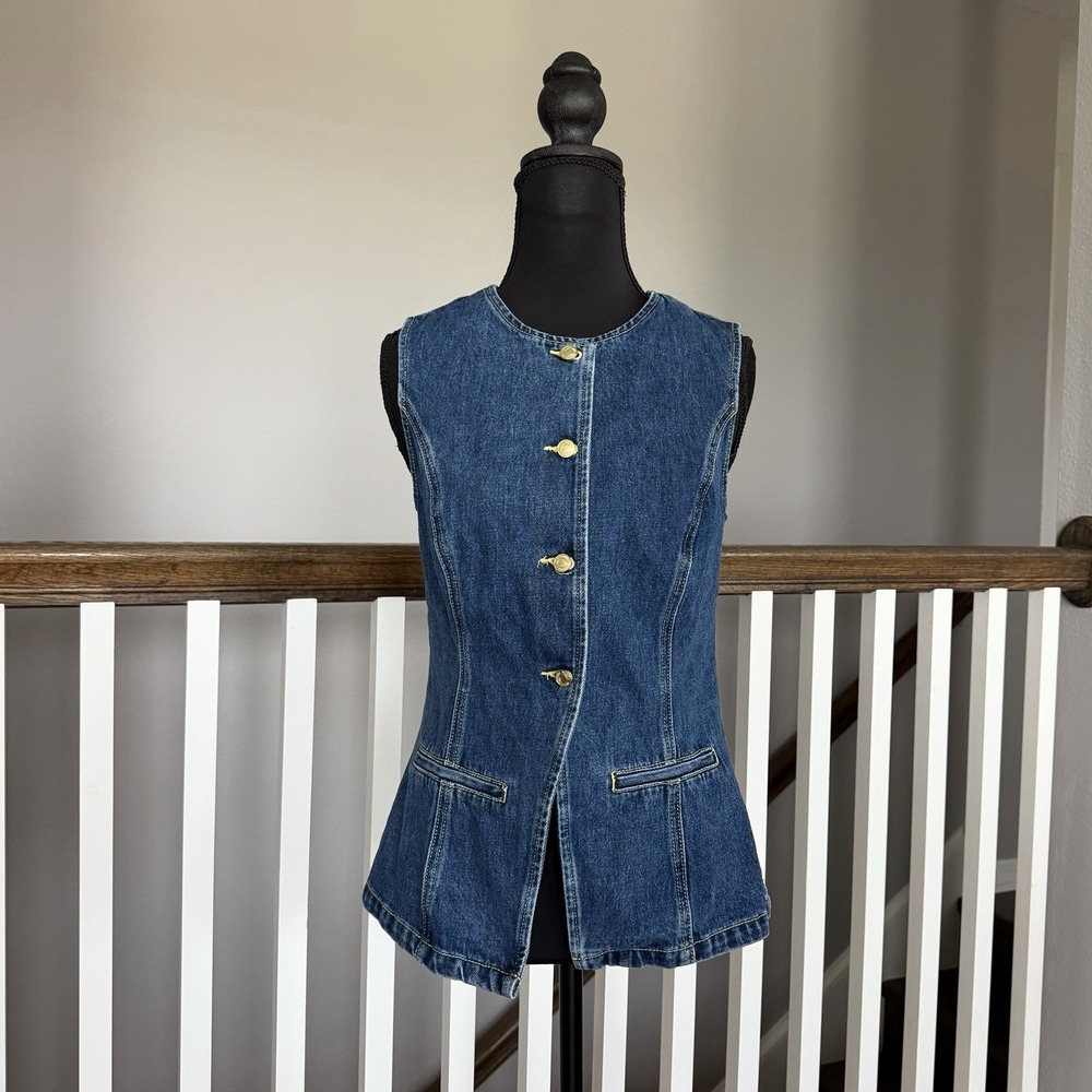 MESHKI Womens Abel Denim Button Up Denim Vest Top Small Quiet Luxury Modern Chic